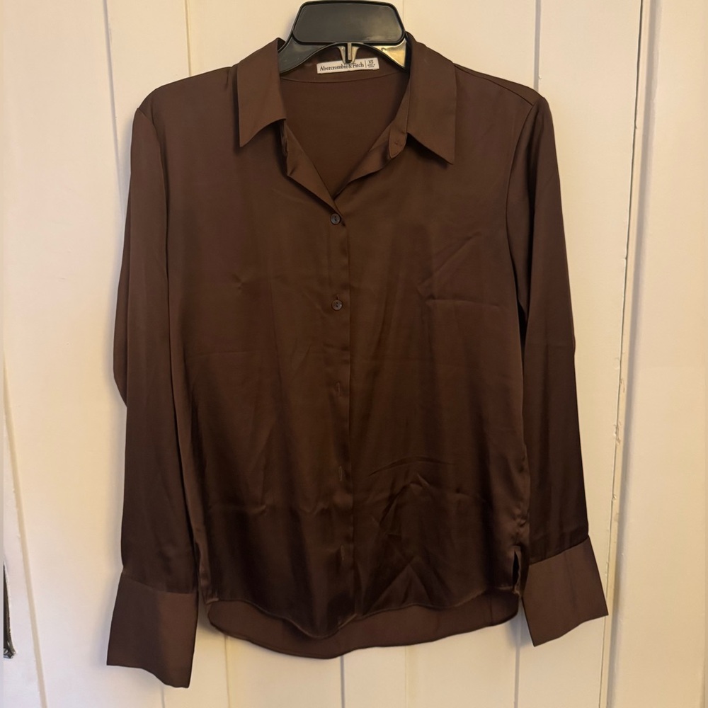 Long-Sleeve Satin Button Up Shirt